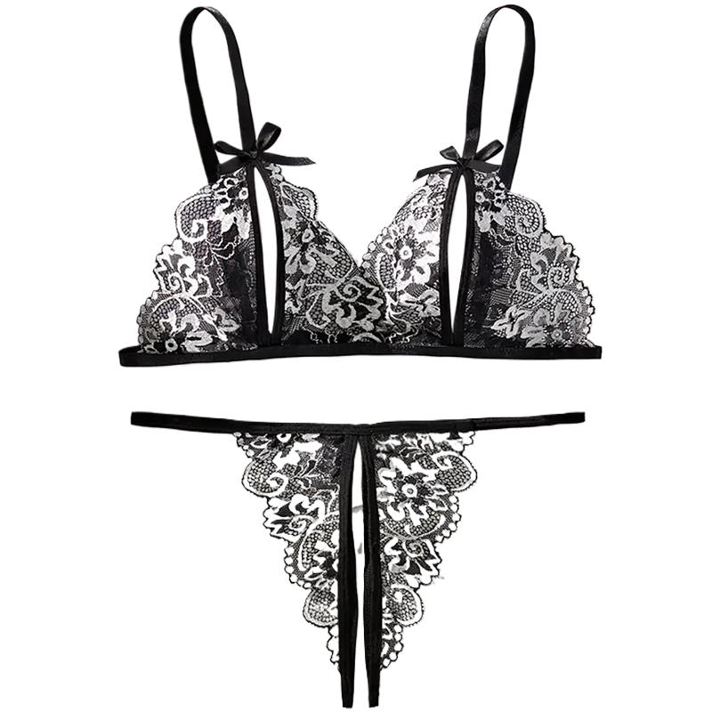 Sheer Bra Lace - Lencería de encaje negra sin entrepierna